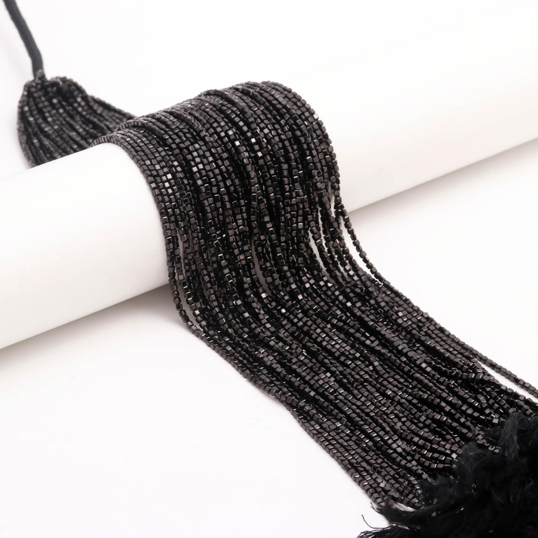 Genuine Black Spinel Box Shape Beads, AAA Black Spinel Gemstone Beads, 12 Inches Cube Shape Faceted Loose Beads for Jewelry Making, 3 MM