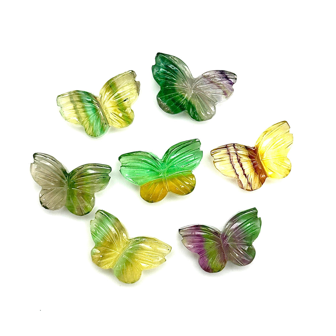 Carved Rainbow Fluorite Butterfly Shape Stones, Multi Fluorite Summer Butterfly Beads, Gemstone Charms Beads for Jewelry Making, 11X18 MM