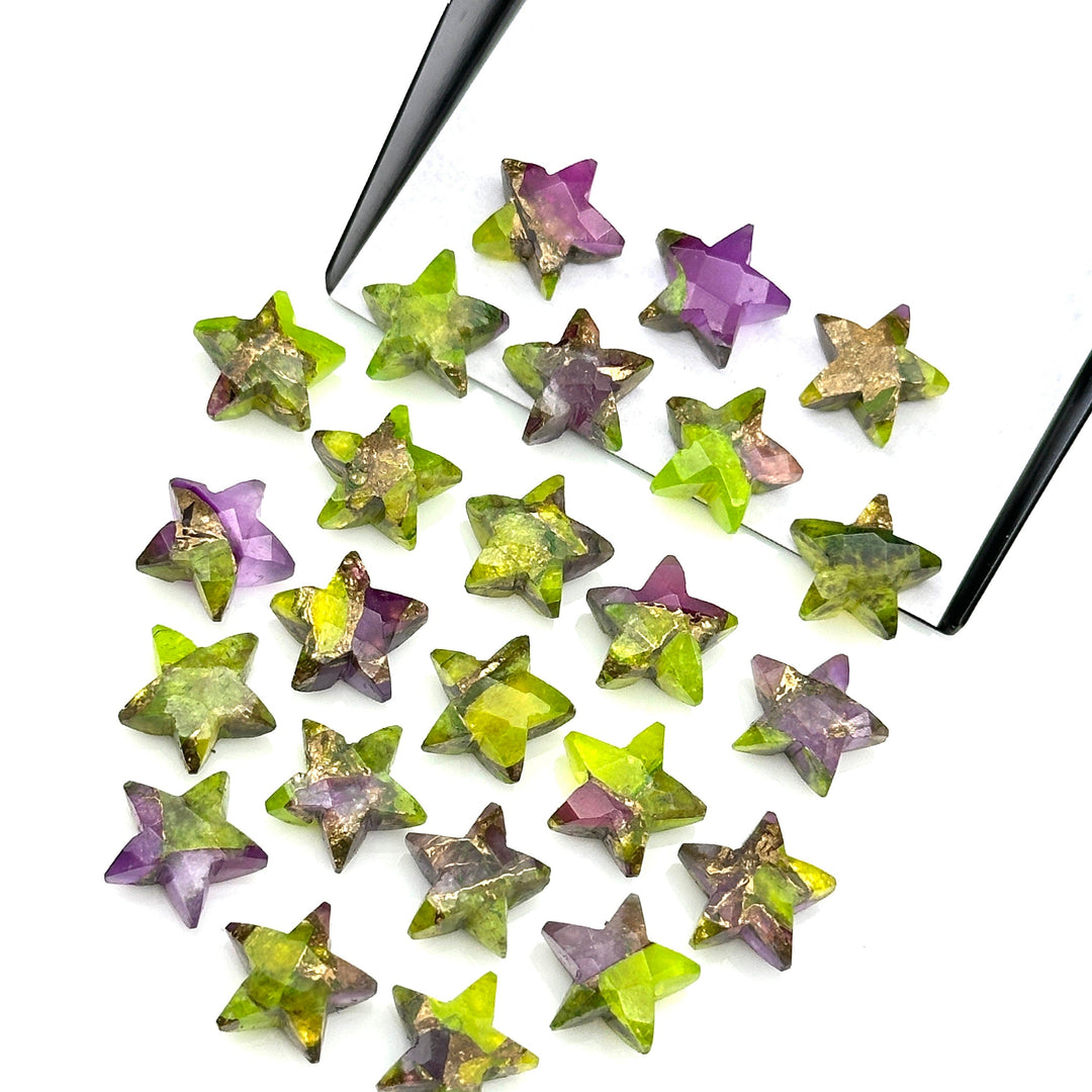 Rare Neon Green & Purple Turquoise Star Shape Beads, Green Turquoise Faceted Star Beads, Gemstone Carvings, Hand Carved Charm Beads 10 MM