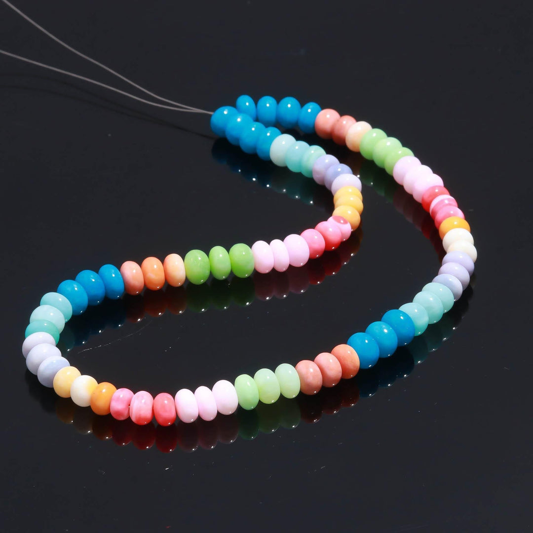 Rainbow Opal Smooth Rondelle Beads, Multi Color Opal Gemstone Beads, Dyed Opal Beads for Jewelry Making, 16 Inches, 7-9 MM