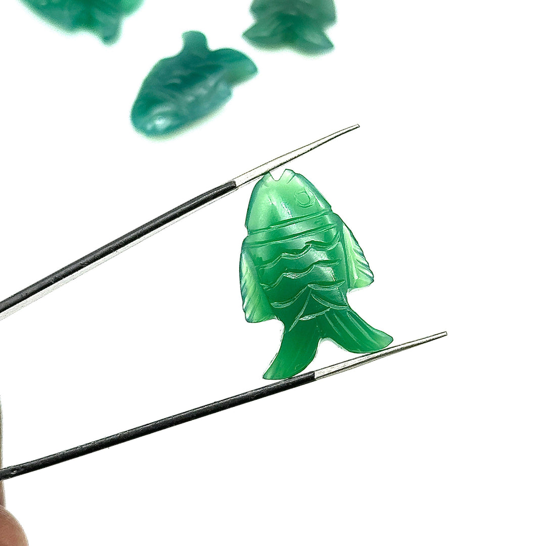 Natural Green Onyx Carved Fish Shape Gemstone, Hand Carved Fish Shape Gemstone, Jewelry Making Gemstones, 17X26 MM, Blue Fish Charm Pendant