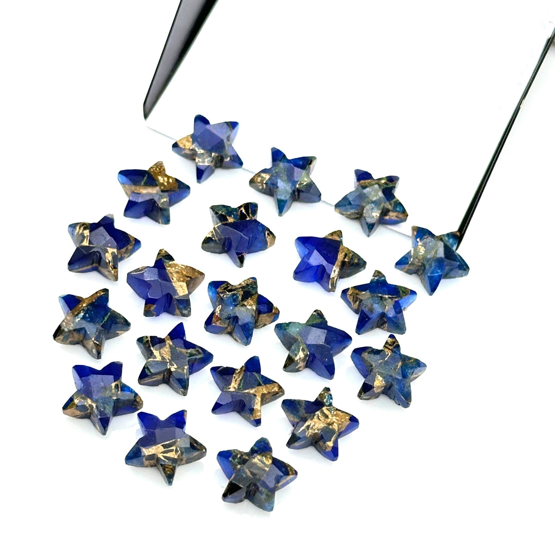 Dark Blue Copper Turquoise Star Shape Beads, Blue Turquoise Faceted Star Beads, Gemstone Carving Beads, Hand Carved Star Charms 10 MM