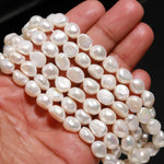 Load image into Gallery viewer, Natural Freshwater Oval Pearl Beads, AAA White Rice Pearls, High Lustre Pearl for Necklace Making, 10-11 MM Genuine Pearls, 5 Inch Strand