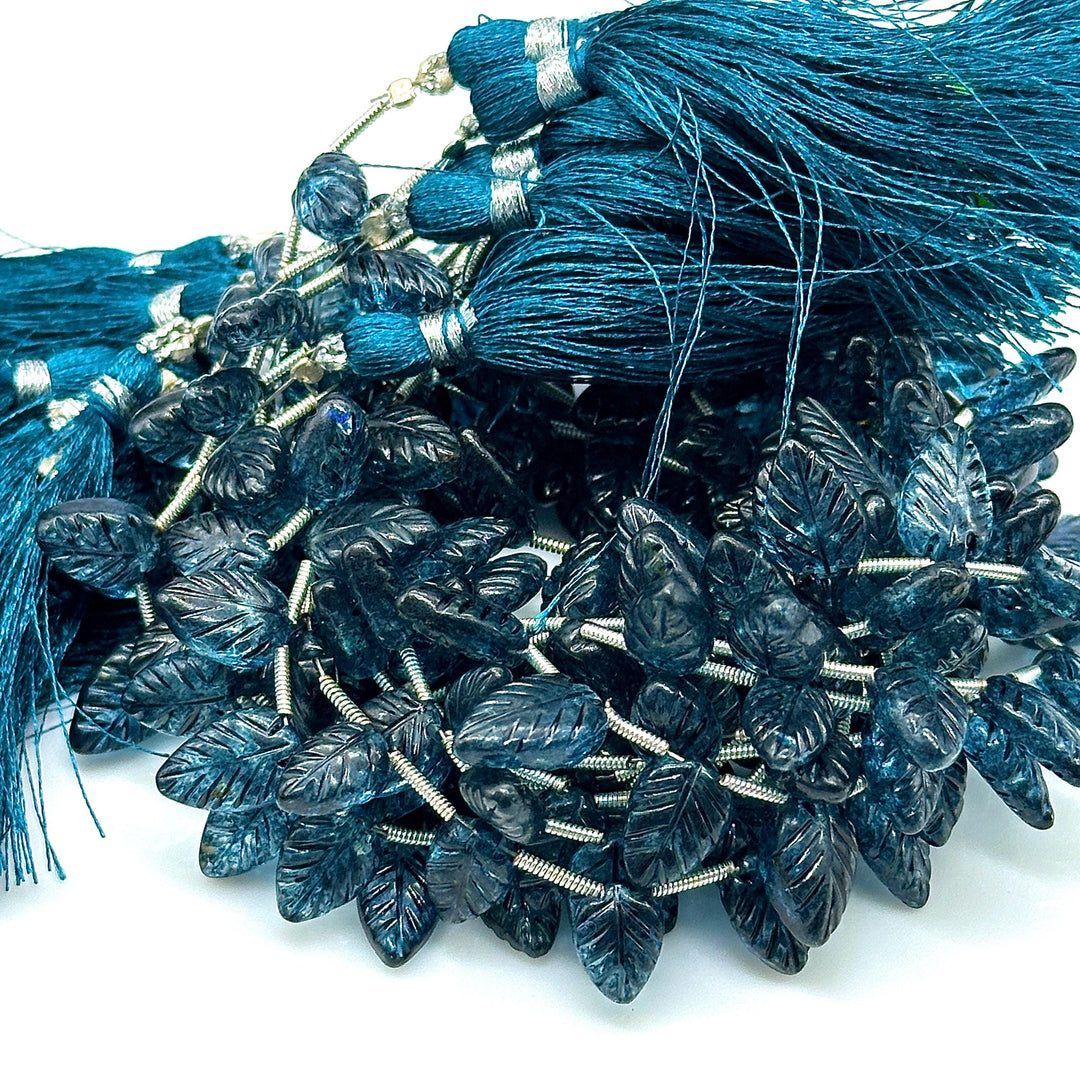 Fancy London Blue Topaz Leaf Shape Beads, Coated Blue Topaz Leaf Briolette's, Hand Carved Beads For Jewelry 8-11 mm, 8" Strand Loose Beads