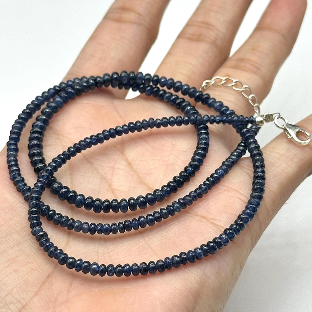Natural Blue Sapphire Necklace, Blue Sapphire Beaded Necklace, 3 MM Blue Gemstone Necklace, Sterling Silver Handmade Jewelry, Gift for her