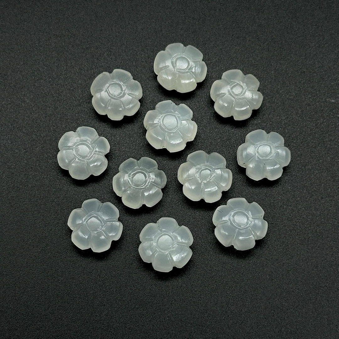 Hand Carved White Moonstone Flower Shape Beads, Genuine Moonstone Flower Shape Carving, Jewelry Making Loose Gemstone Charms, 12 MM