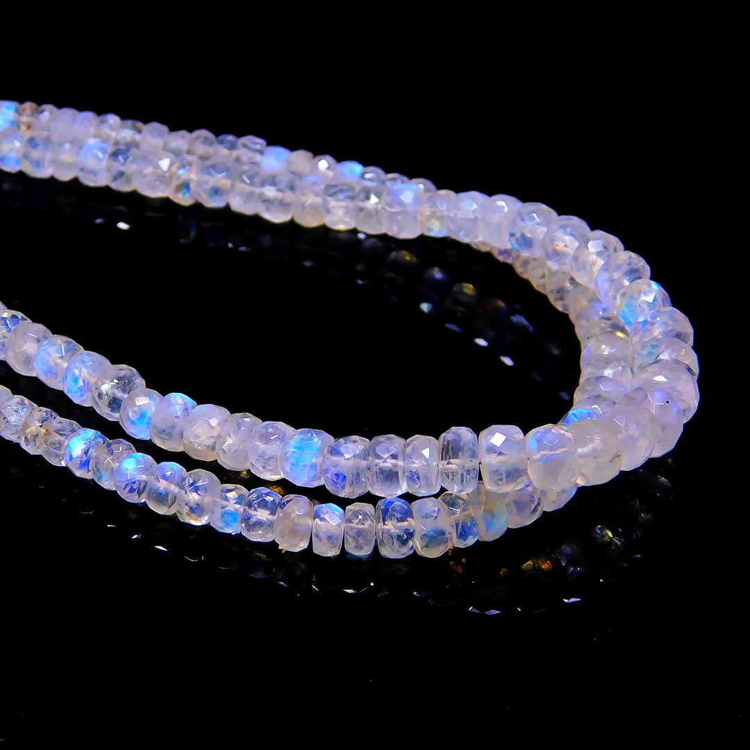 Faceted Rainbow Moonstone Rondelle Beads: 4-5 mm, 4 Inch Strand