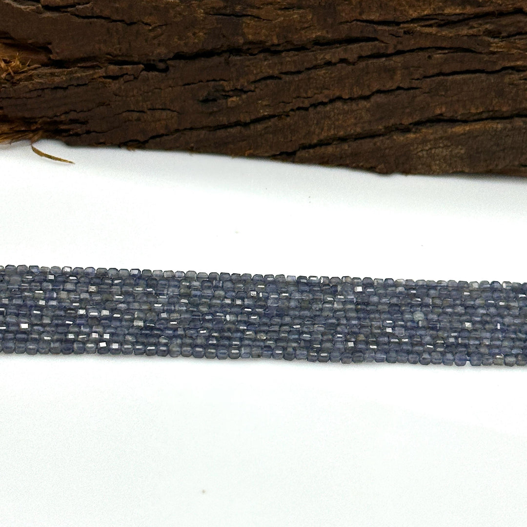 Natural Iolite Box Shape Beads, 3 MM Blue Iolite Gemstone Beads, 13 Inches Iolite Cube Shape Faceted Loose Beads Strand for Jewelry Making