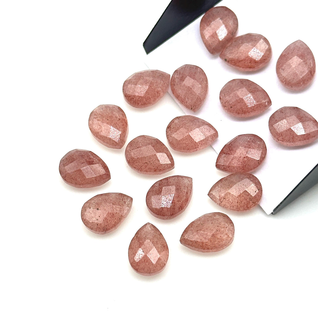 AAA+ Pink Strawberry Faceted Pear Shape Beads, 9X12 MM Pink Strawberry Briolette's Beads, Matched Pairs, Jewelry Making Pear Shape Beads