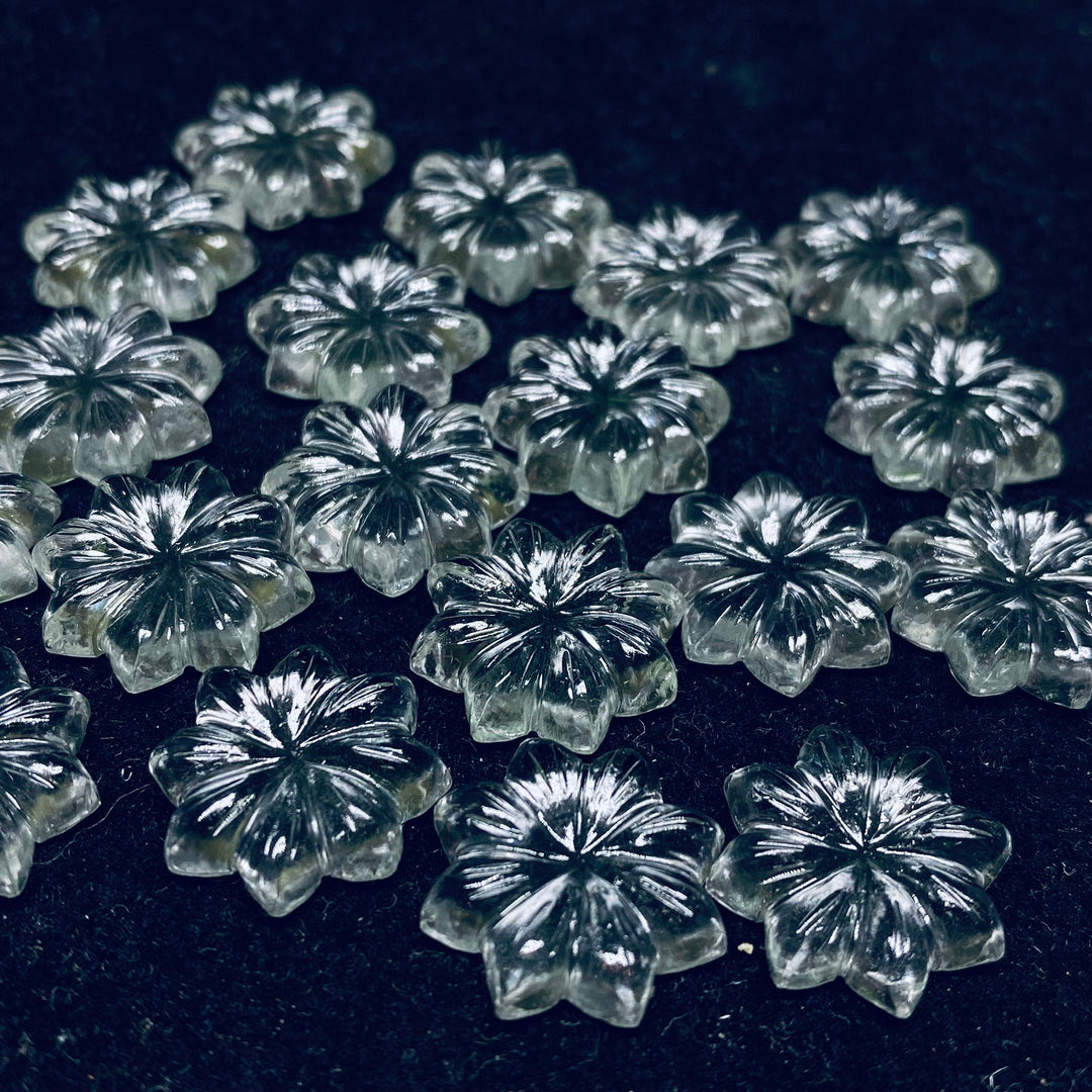 1,2,3,4,5 pcs 100% Natural Crystal Quartz  Flower Shape Carved Gemstone, Flower Shape Carving, Carved Gemstone For Jewellery  16 mm