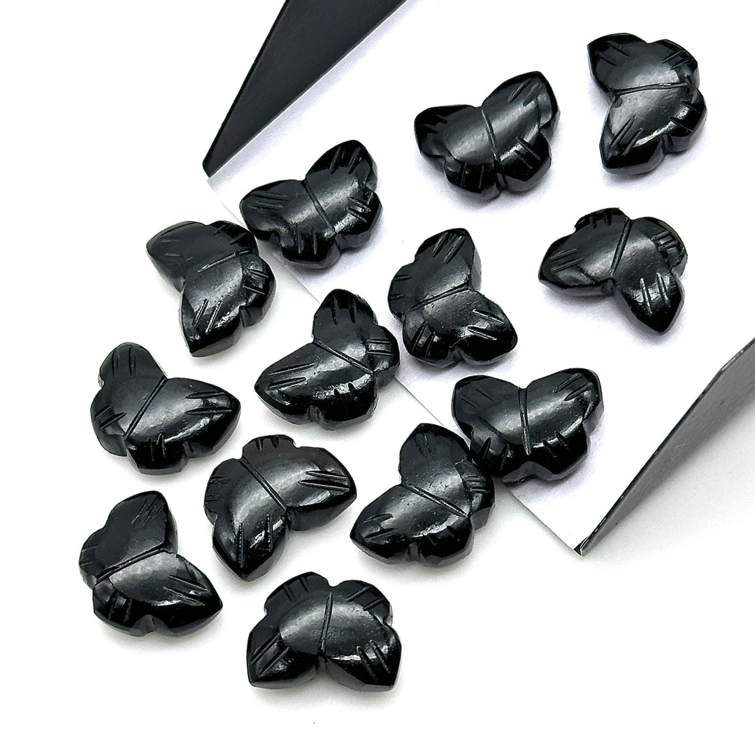 Natural Black Onyx Butterfly Shape Beads, AAA Black Onyx Hand Carved Butterfly Briolettes, Gemstone Carvings, 13 MM Mini Butterfly Charms