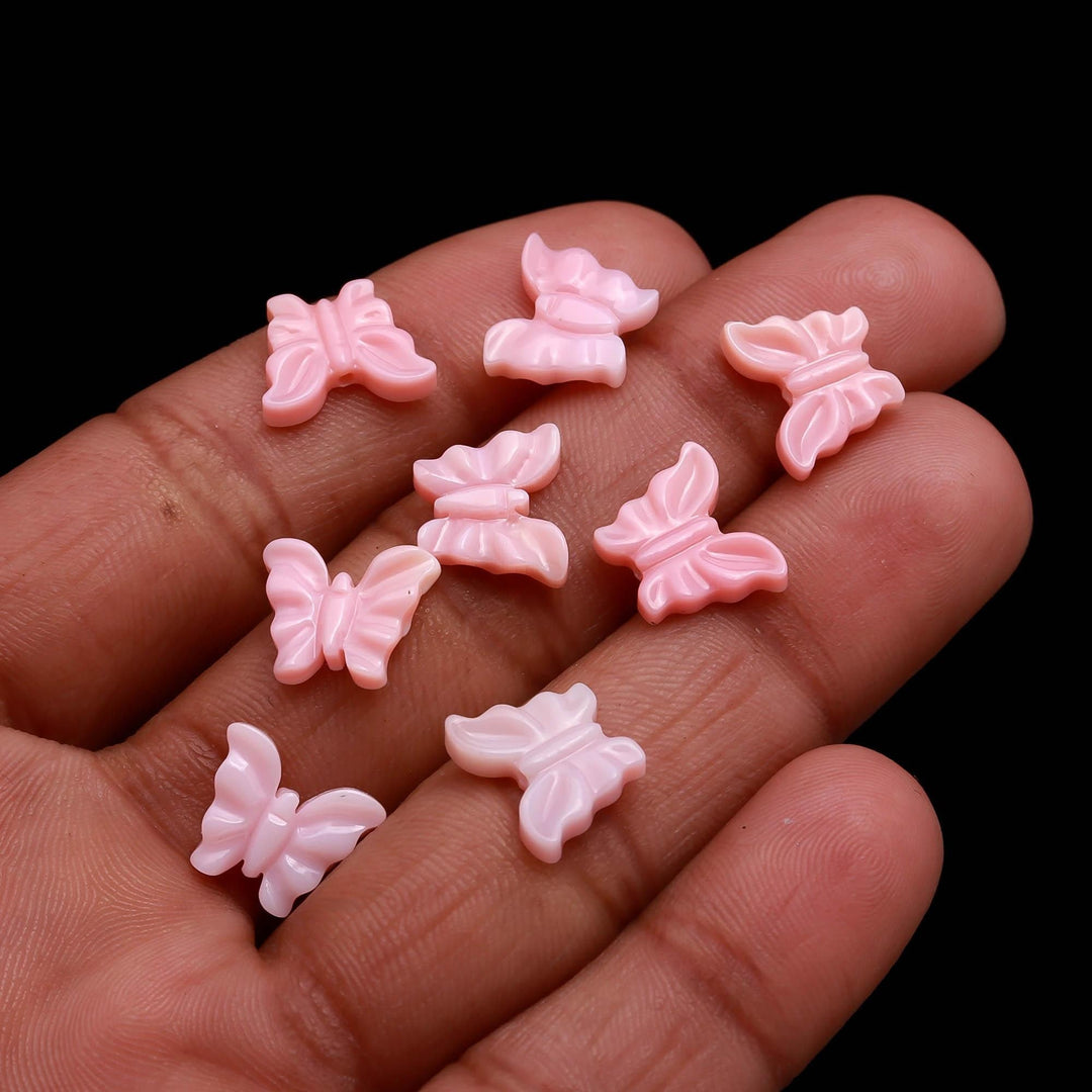 Hand Carved Mother of Pearl Butterfly Beads, Pink Pearl Charms, 10mm