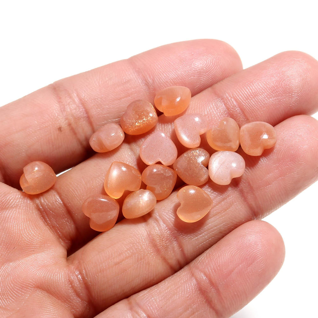 Natural Peach Moonstone Heart Shape Beads, Orange Moonstone Heart Shape Charms, Mini Plain Heart Briolette's for Jewelry Making, 8 MM