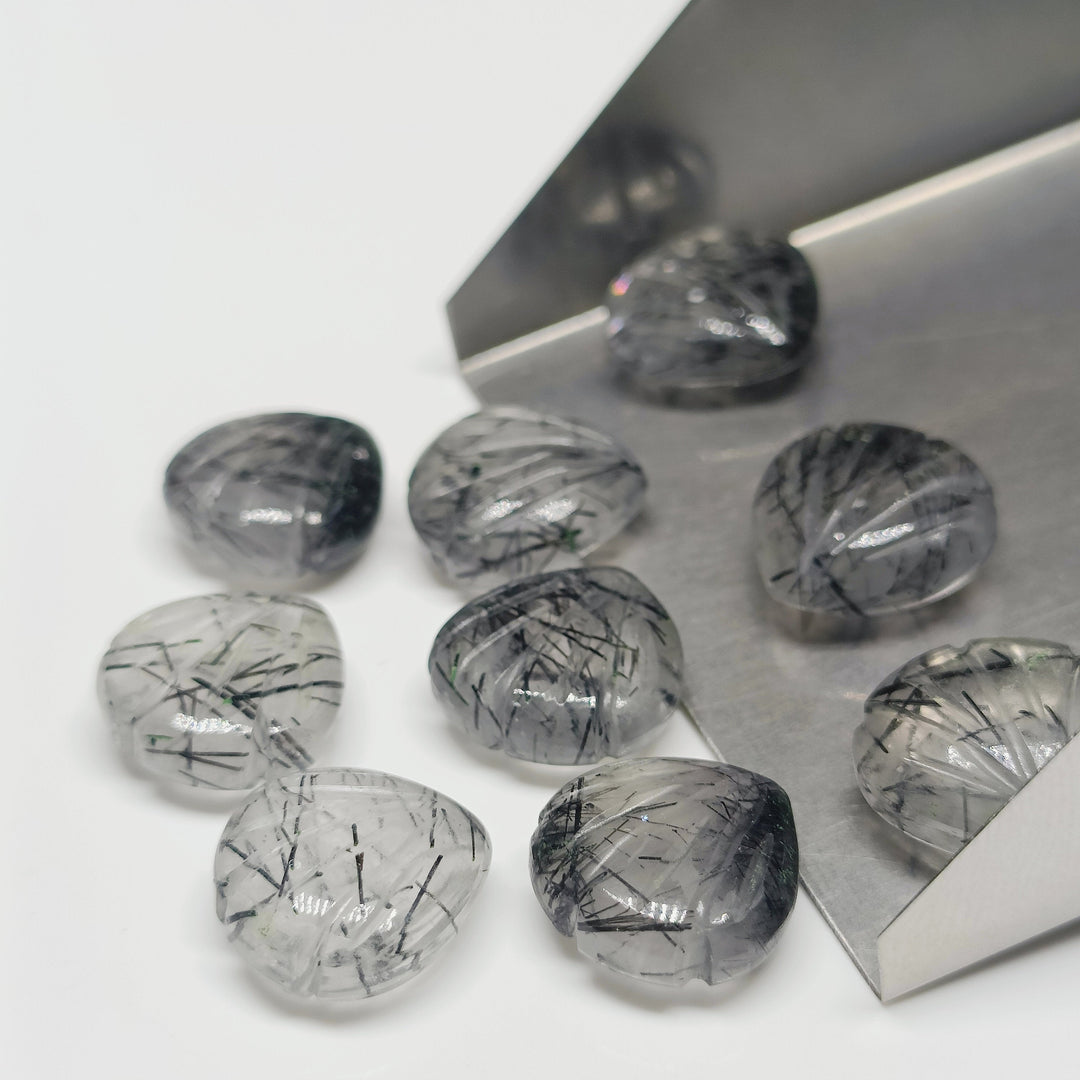 Handmade Black Rutile Sea Shell Briolettes: Carved Gemstone, 12mm