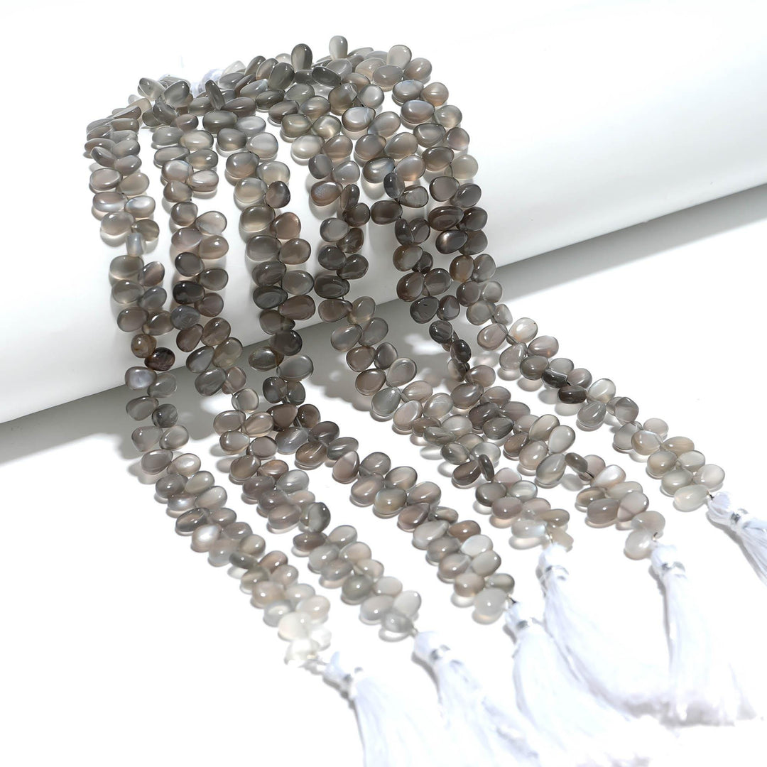 Natural Gray Moonstone Pear Shape Beads, Moonstone Smooth Pear Shape Briolette's for Jewelry Making, 7 Inch Strand, 7 MM approx