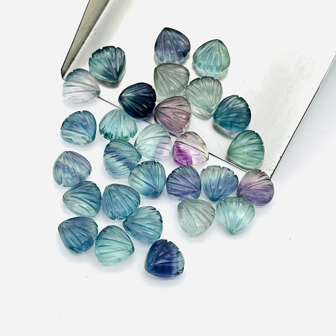 Natural Multi Fluorite Shell Shape Briolette's, 8 MM Hand Carved Beads, Fancy Shape Gemstone For Jewelry and Craft Making, Shell Charms Bead