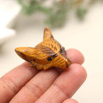 Load image into Gallery viewer, Natural Tiger Eye Fox Head Carving, Tiger Fox Crystal, Home Decor, Reiki Heal Gemstones, Jewelry Making Pendant Beads, Side Drill