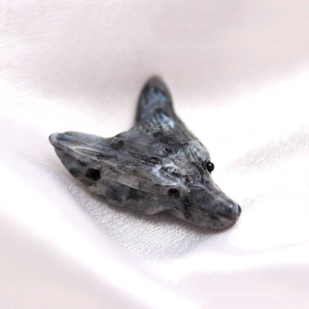 Natural Labradorite Fox Head, AAA Onyx Jewelry Making Gemstones Side Drill from Ear, Head Carved Beads, Reiki Healing Crystal, Home Decor
