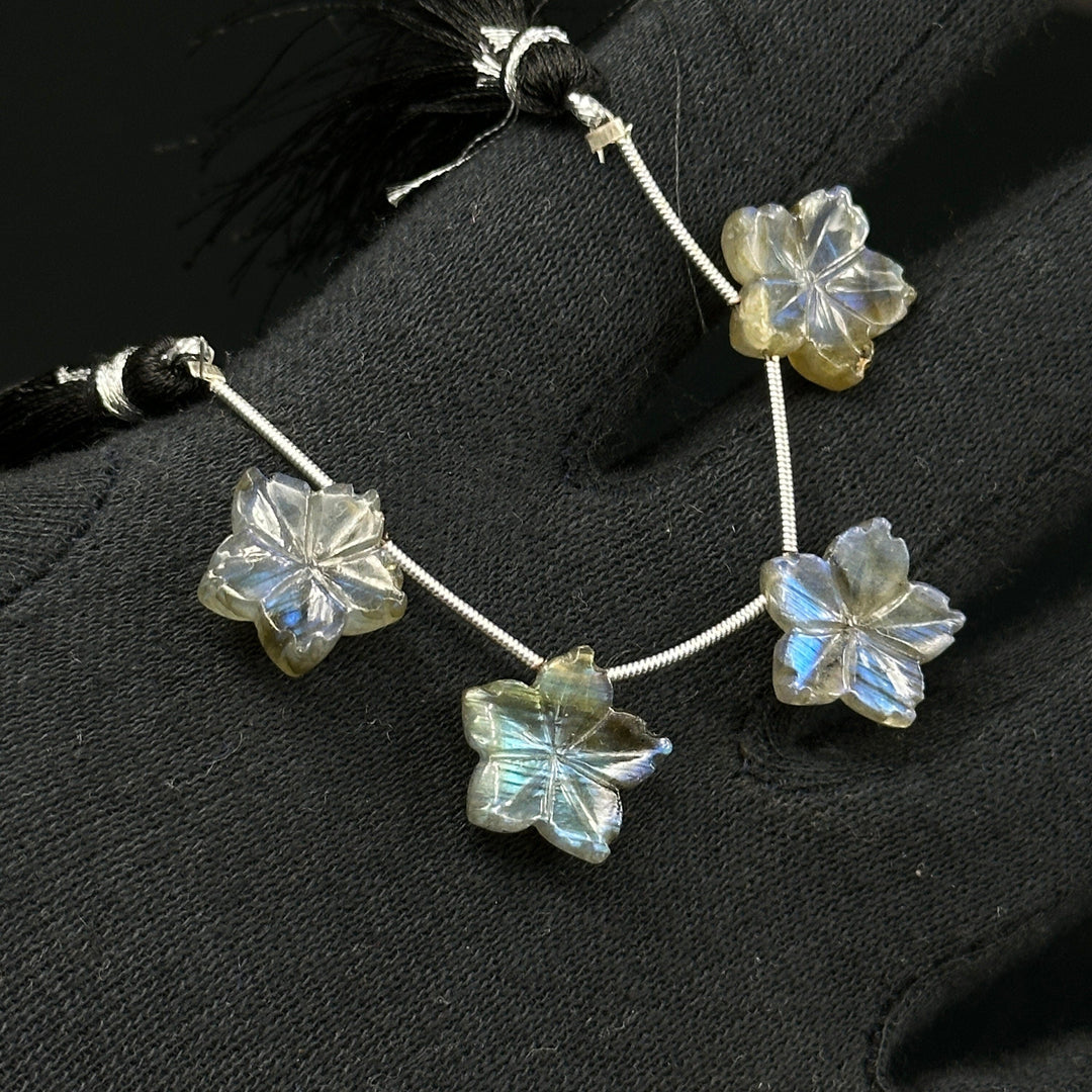 Flashy Labradorite Flower Shape Carving Gemstone Beads, Flower Shape Hand Carved Jewelry Making Charm Beads, 15 MM Flower Shape Gemstones