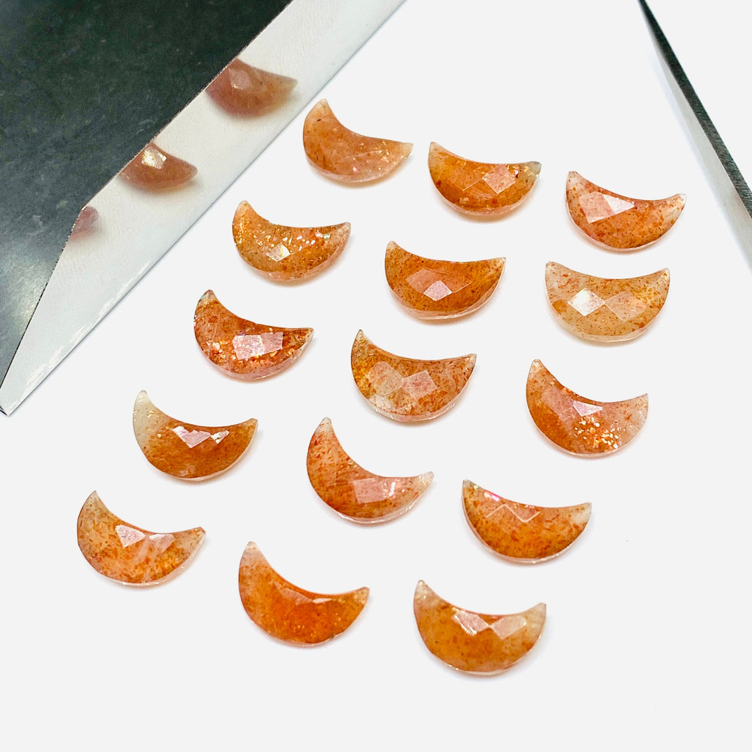 2,3,4,5,6 Pcs Natural Red Sunstone Moon Shape Beads, Faceted Hand Carved Gemstone Beads, Moon Shape Gemstones, Crescent Beads 12 mm