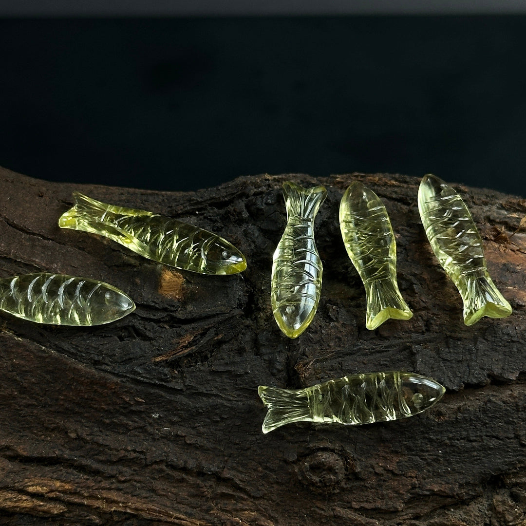 Natural Lemon Quartz Handmade Fish Carving, Fish Shape Carving Gemstone Briolette's, Jewelry Making Loose Gemstones, 30X10 MM, Crystal Fish
