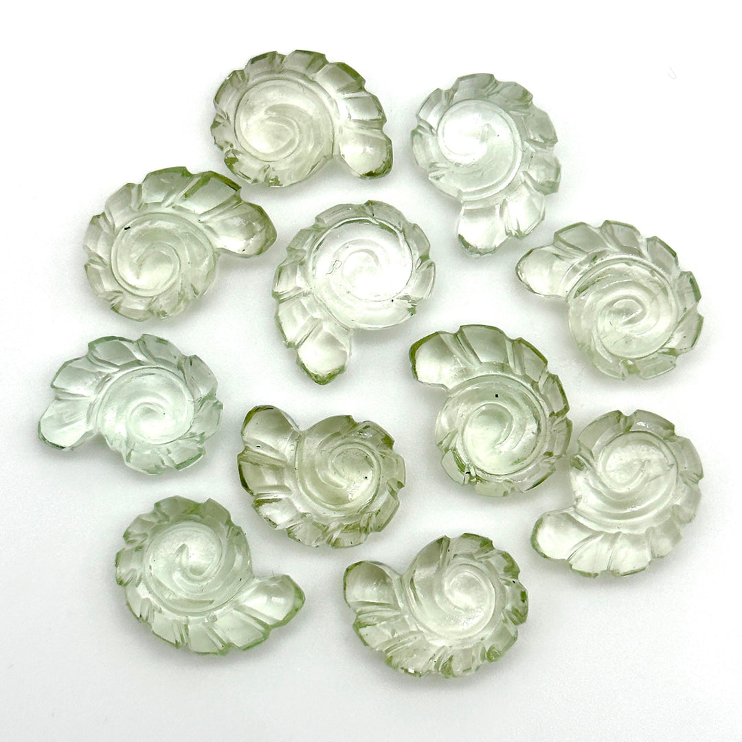 AAA+ Green Amethyst Carved Shell Beads, Hand Carved Snail Shell Shape Gemstone, Seashell Charm, 16 MM Beach Shell Beads For Jewelry