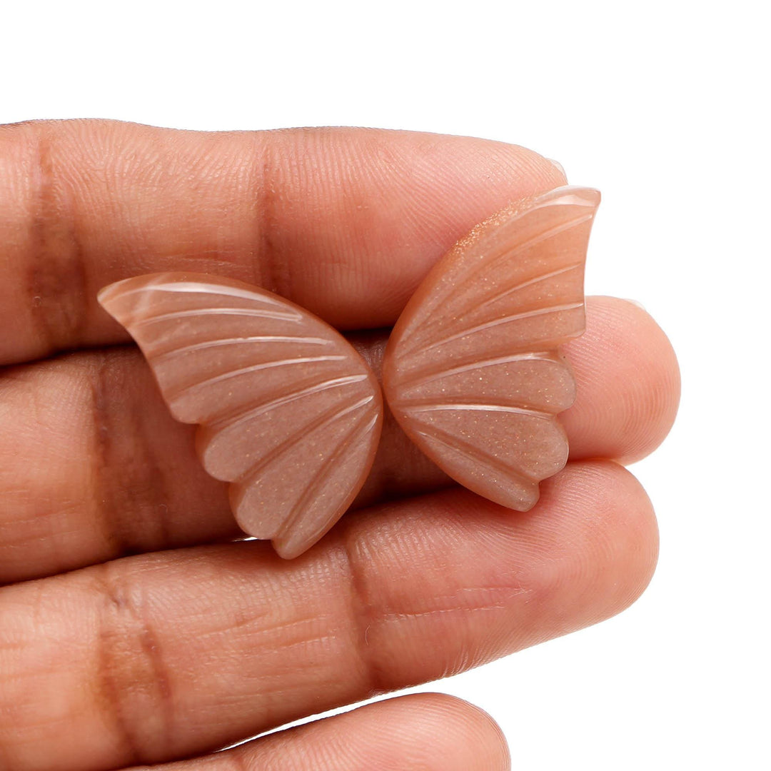 Natural Peach Moonstone Hand Carved Butterfly Wings Shape Stone, Loose Butterfly Wings for Jewelry Making, 15X25 MM