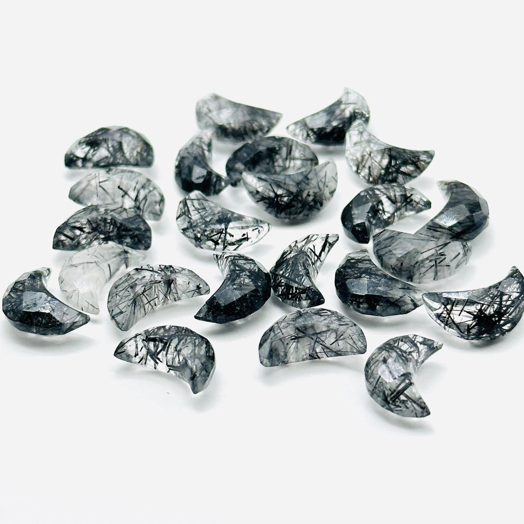 Natural Black Rutile Carved Moon Shape Beads, Hand Carved Moon Shape Gemstone Beads For Jewelry, Moon Shape Briolette's, Moon Charms 12 MM