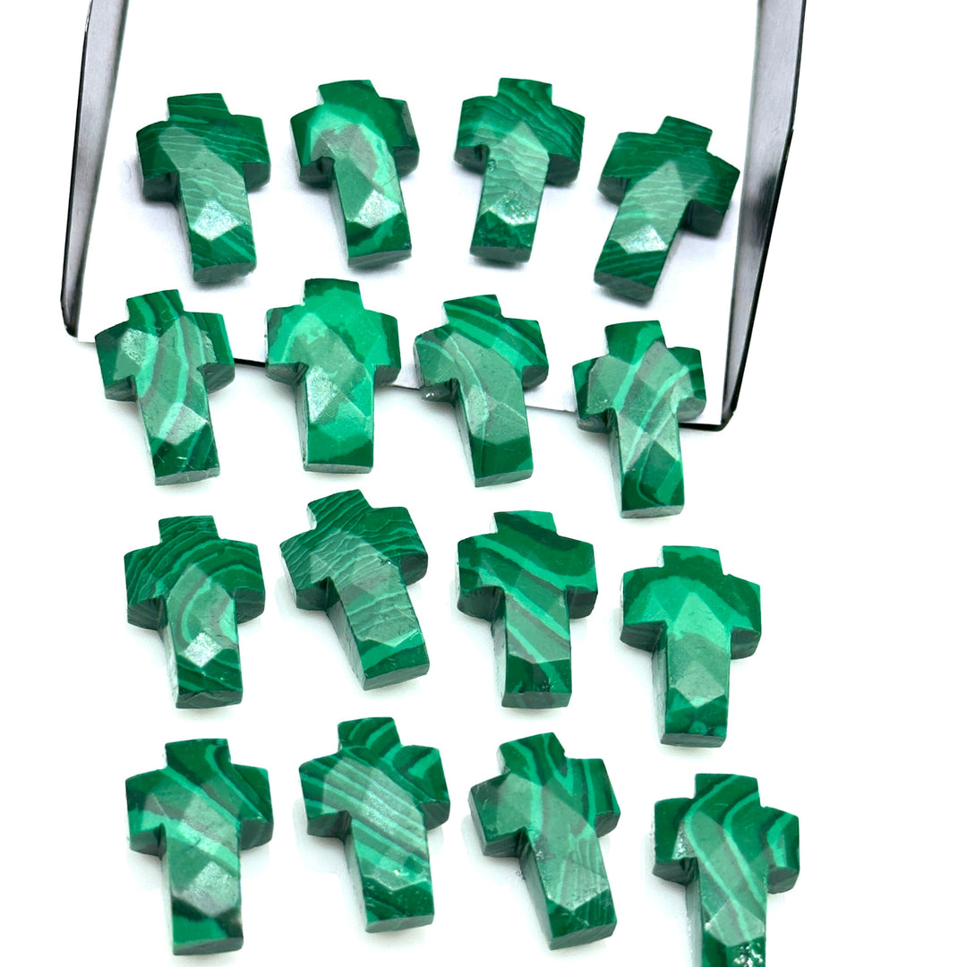 Natural Malachite Cross Shape Beads ~ Malachite Carvig Gemstone Beads ~ Faceted Malachite Beads ~ 15 MM Cross Charm Beads ~ Holy Cross Beads