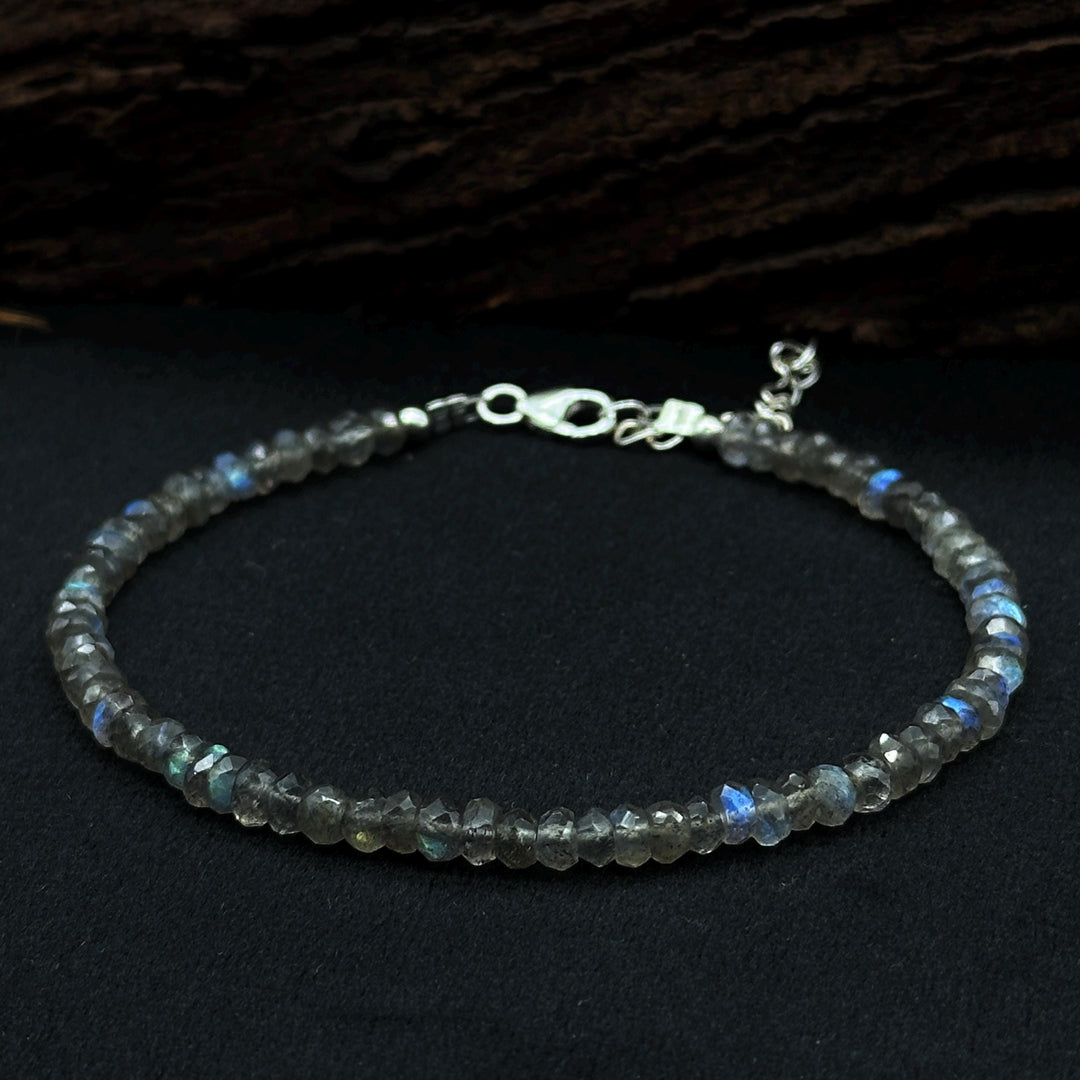 Flashy Labradorite Beaded Bracelet, Faceted Labradorite Beads Bracelet, Gemstone Silver Bracelet/Anklet, Yoga & Meditation Bracelet, 3-4 MM