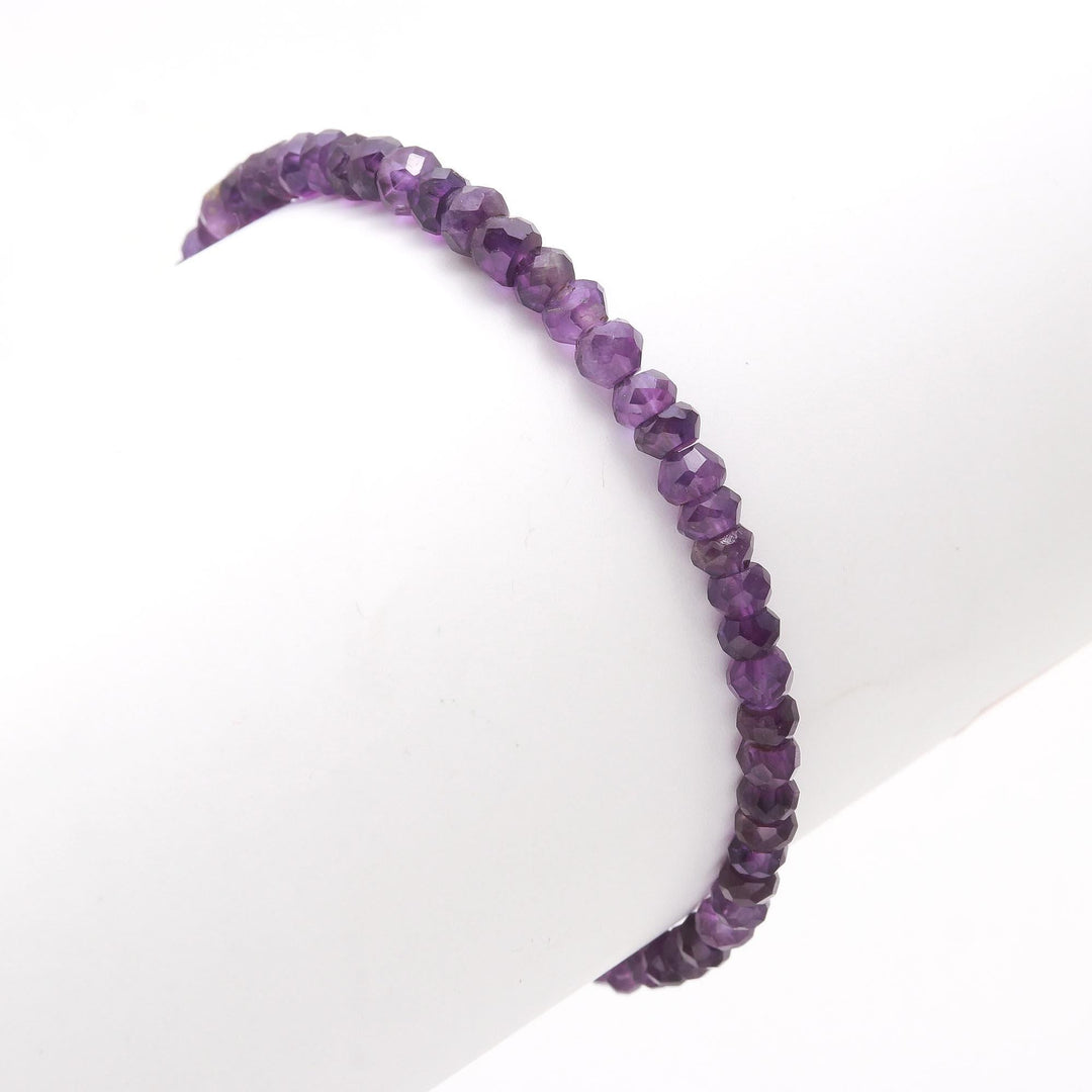 Natural Amethyst Beaded Bracelet, Purple Amethyst Beads Bracelet, February Birthstone Gift For Her, 4 MM, 925 Silver Bracelet For Her