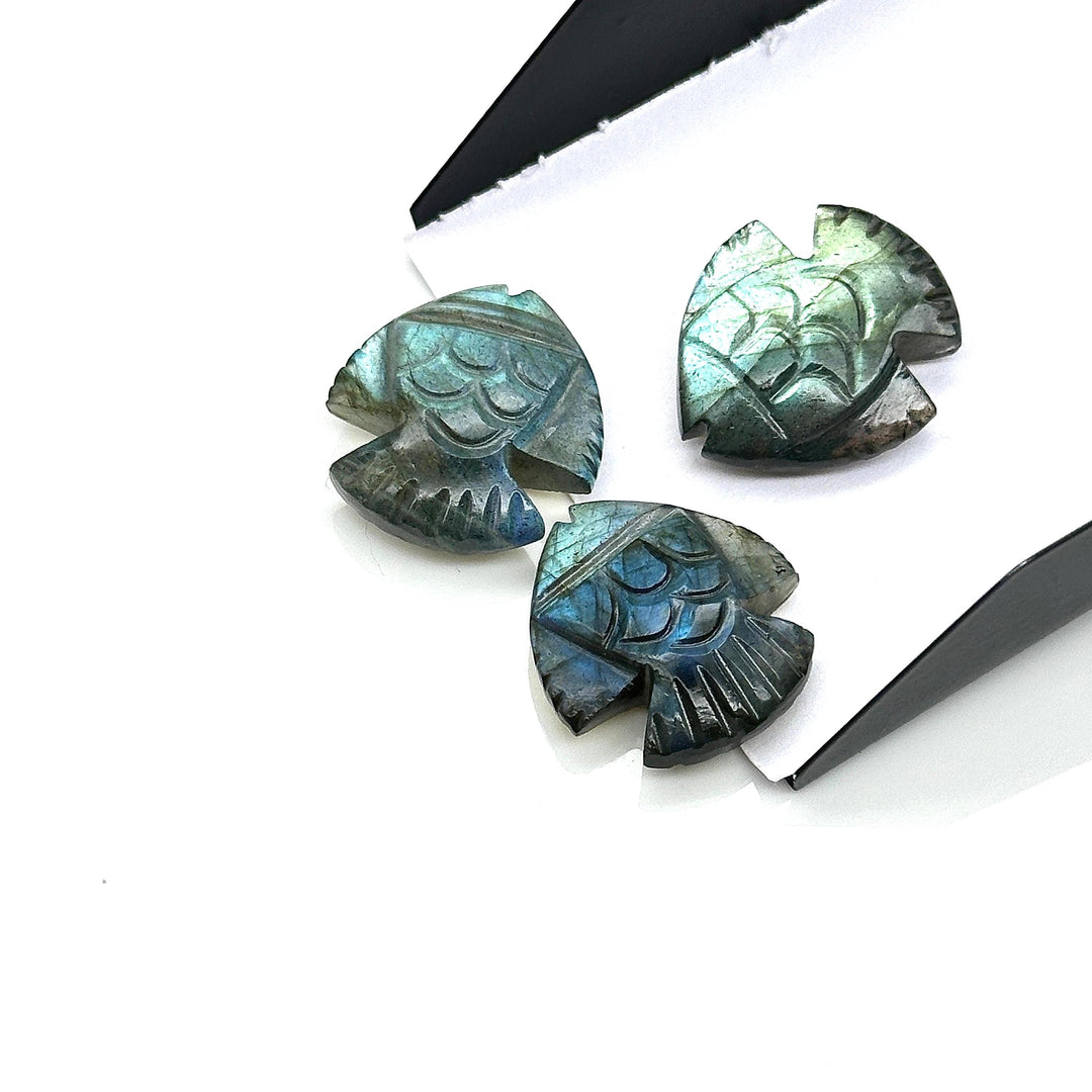 Carved Labradorite Fish Shape Gemstone, Flashy Labradorite Fish Shape Stone, 19X21 MM Loose Gemstone Fishes for Jewelry Making, Mermaid Fish