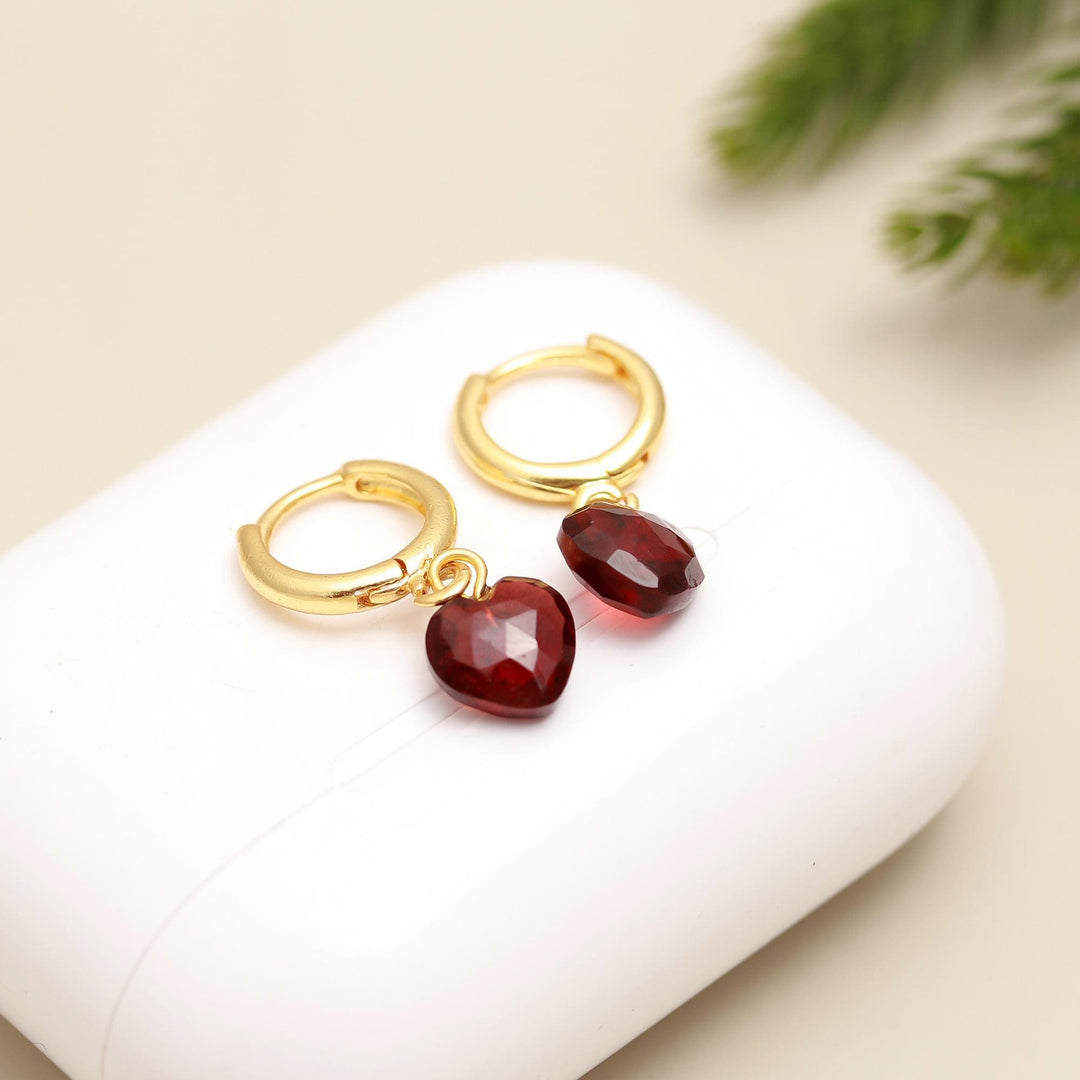 AAA Garnet Earrings, Natural Granet Faceted Heart Shape Earrings, Fancy Girls Jewelry, January Birthstone Gift, 8 MM Heart Jewelry for Her