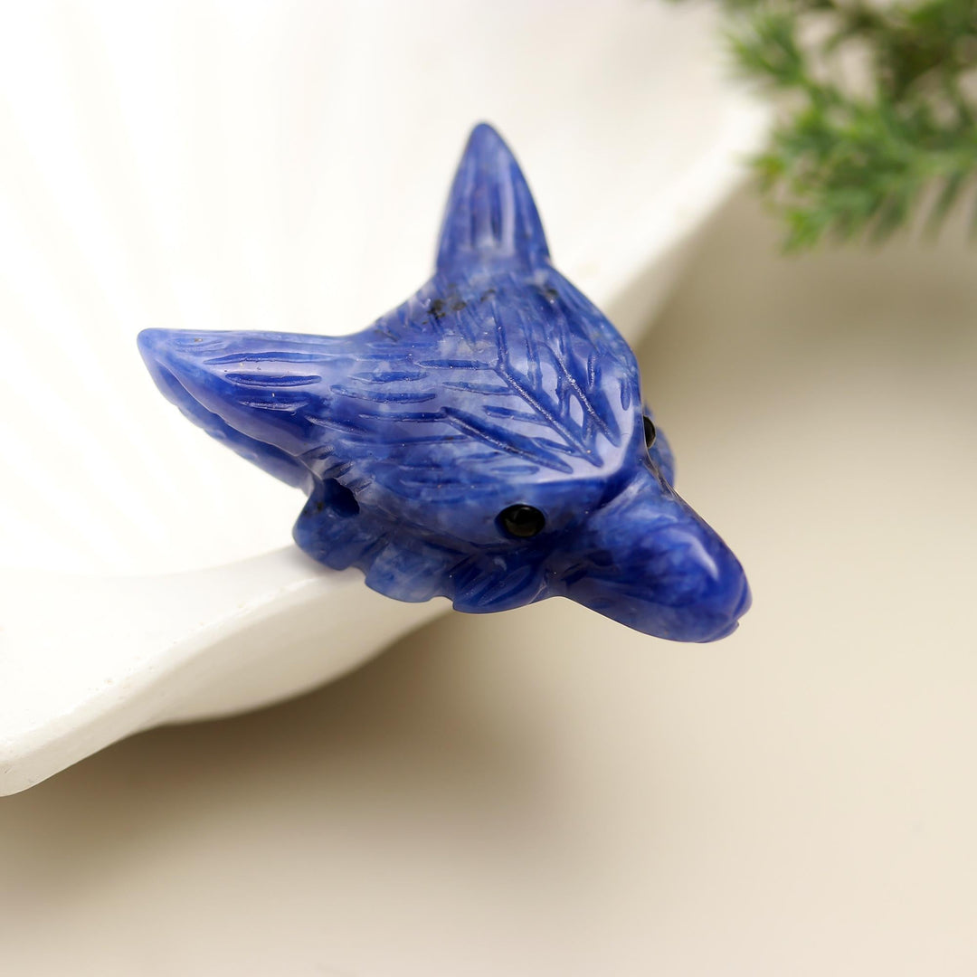 Natural Sodalite Fox Head Carving, Crystal Gifts, Home Decor, Reiki Heal Gemstones, Jewelry Making Pendant Beads, Side Drill