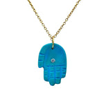 Load image into Gallery viewer, Beautiful Turquoise Hamsa Necklace, Unique Gemstone Hamsa Necklace For Gift, Reiki Healing Jewelry, Blue Charm Protection Necklace 25 MM