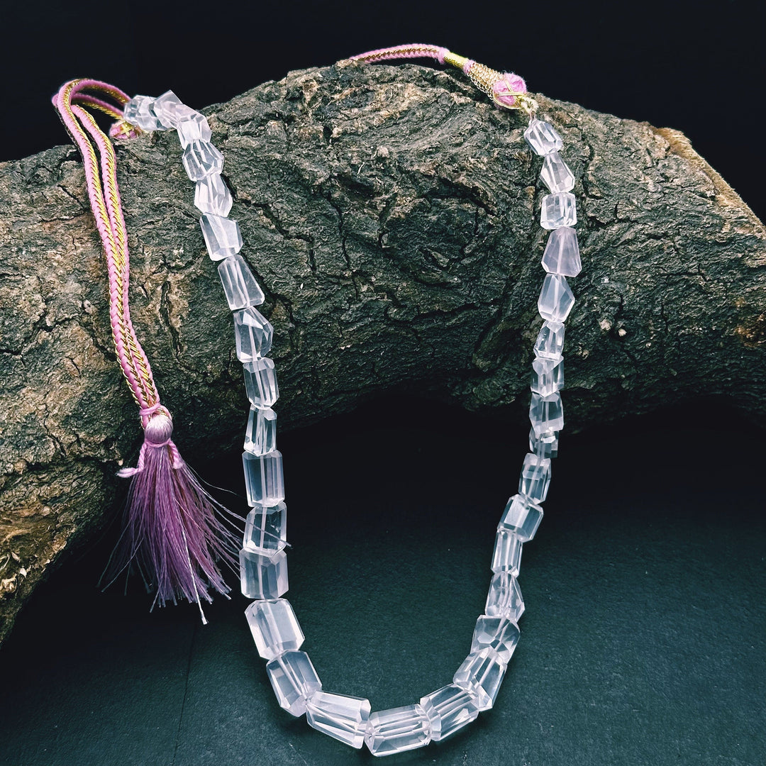 Natural Rose Quartz Tumble Beads Gemstone Necklace, 16" Rose Quartz Faceted Tumble Necklace For Women, Feminine Energy Necklace Gift For Her