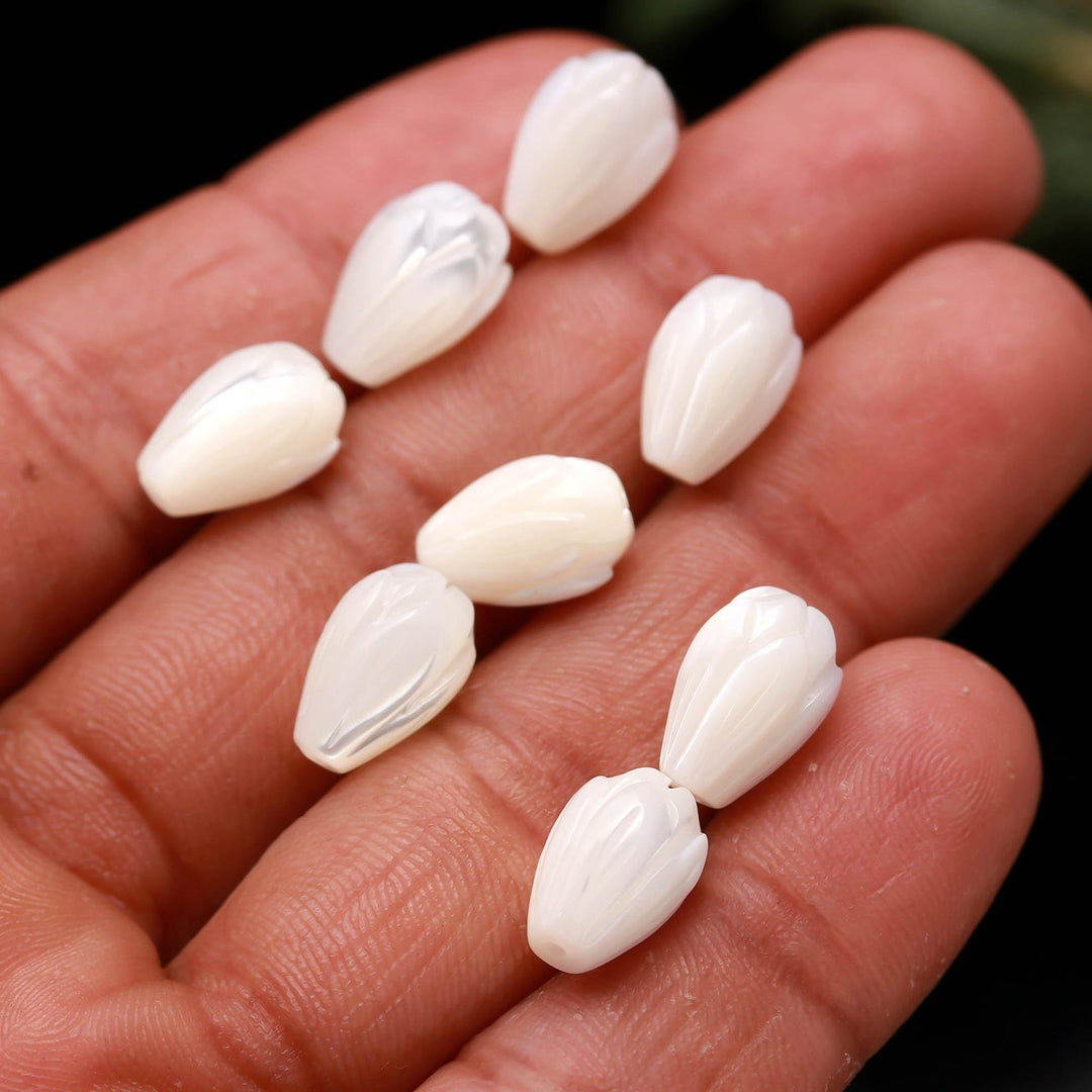 Mother of Pearl Tulip Shape Drill Beads for Jewelry Making, 12 MM Top to Bottom Drill