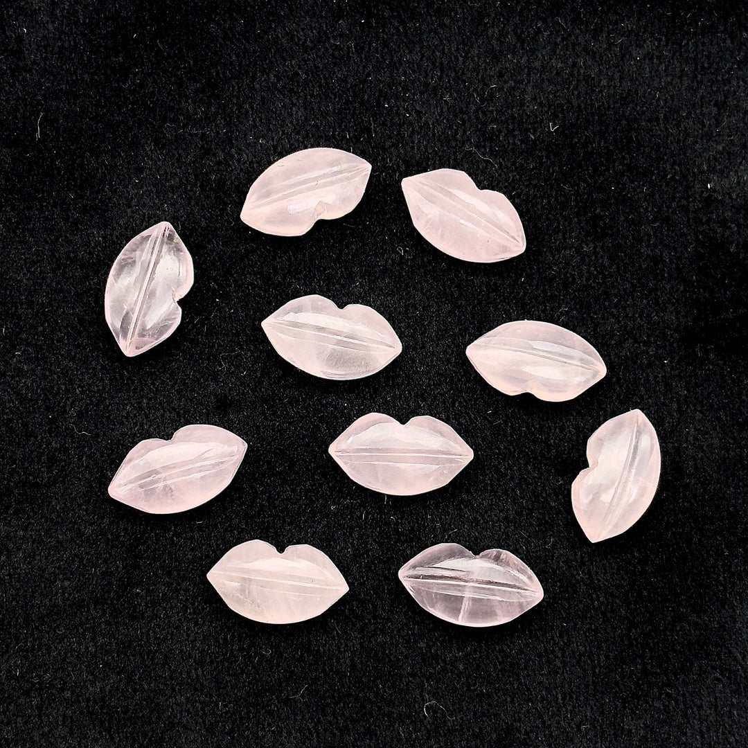 Natural Rose Quartz Carved Lips Shape Beads, Pink Lips Gemstone Beads, Lips Briolette's 14X8 mm, Rose Lips Shape Charm Beads, Jewelry Beads