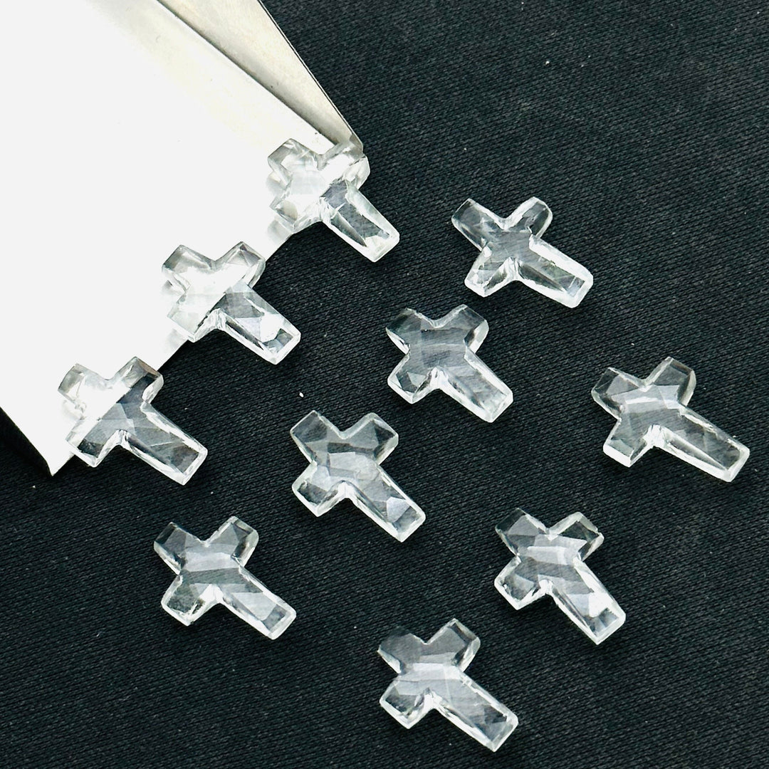 Natural Crystal Quartz Cross Shape Gemstone Beads, Faceted Cross Shape Charm Beads For Jewelry, Holy and Spiritual Cross Beads 15X10 MM