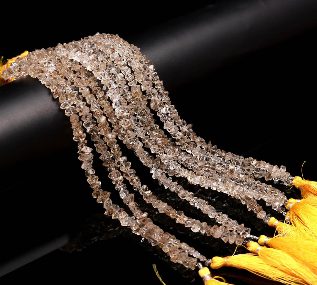 Natural Golden Herkimer Diamond Crystal Beads, Double Terminated Golden Diamond Beads, Uncut Healing Beads for Jewelry 7-8 mm