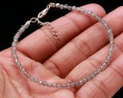 Natural Labradorite Beaded Bracelet, Faceted Labradorite Beads Bracelet, Gemstone Silver Bracelet/Anklet, Yoga & Meditation Bracelet, 3 MM