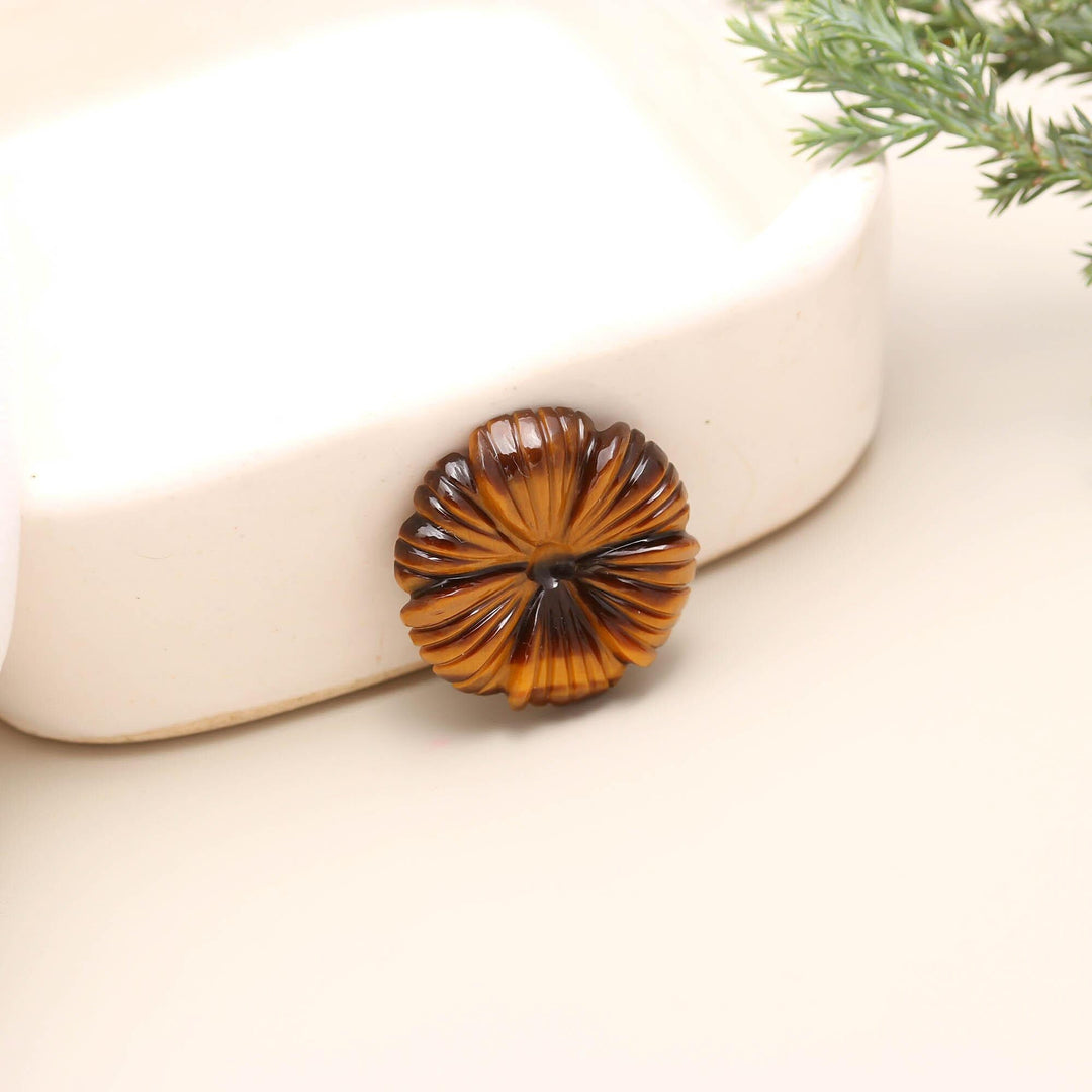 Natural Tiger's Eye Flower Shape Carving, Tiger's Eye Flower Shape Gemstone Beads, Flower Charms, 25 MM Reiki Healing Crystal Gifts