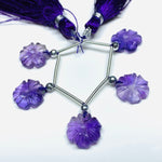 Load image into Gallery viewer, AAA Amethyst Carved Flower Gemstone Strand: Jewelry Making (5 Pcs, 12mm)