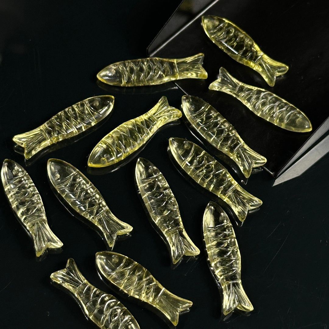 Natural Lemon Quartz Handmade Fish Carving, Fish Shape Carving Gemstone Briolette's, Jewelry Making Loose Gemstones, 30X10 MM, Crystal Fish