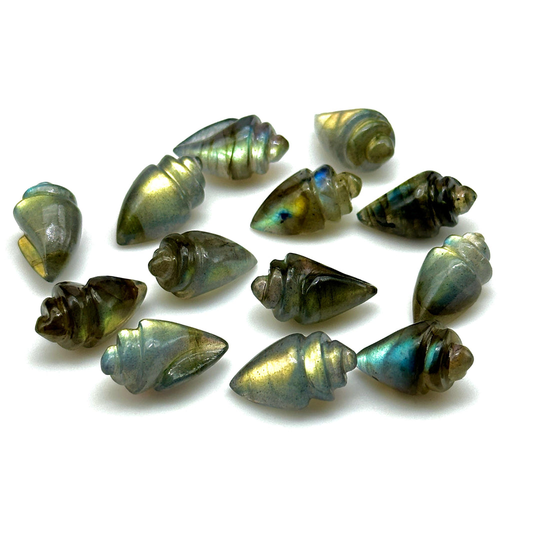 Natural Labradorite Conch/Snail Shell Shape Carving, Flashy Labradorite Hand Carved Shell Shape Gemstone Beads 18X10 MM Loose Shell Gemstone