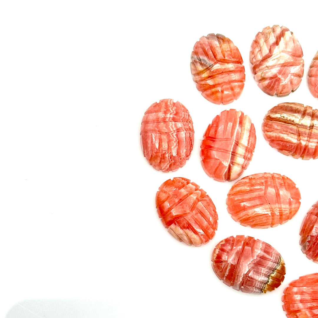 Natural Rhodochrosite Scarab Shape Beads, Beetle Face Gemstone Carving For Jewelry, Rhodochrosite Charm Beads, Animal Carving Beads 13X18 MM