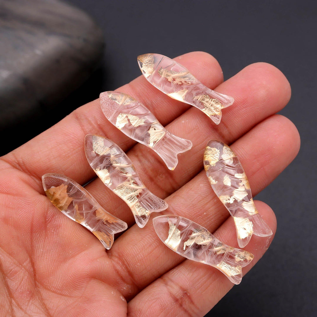 Hand Carved Crystal Doublet Fish Carving Beads, Golden Shine Crystal Doublet Fish Gemstone, 30 MM