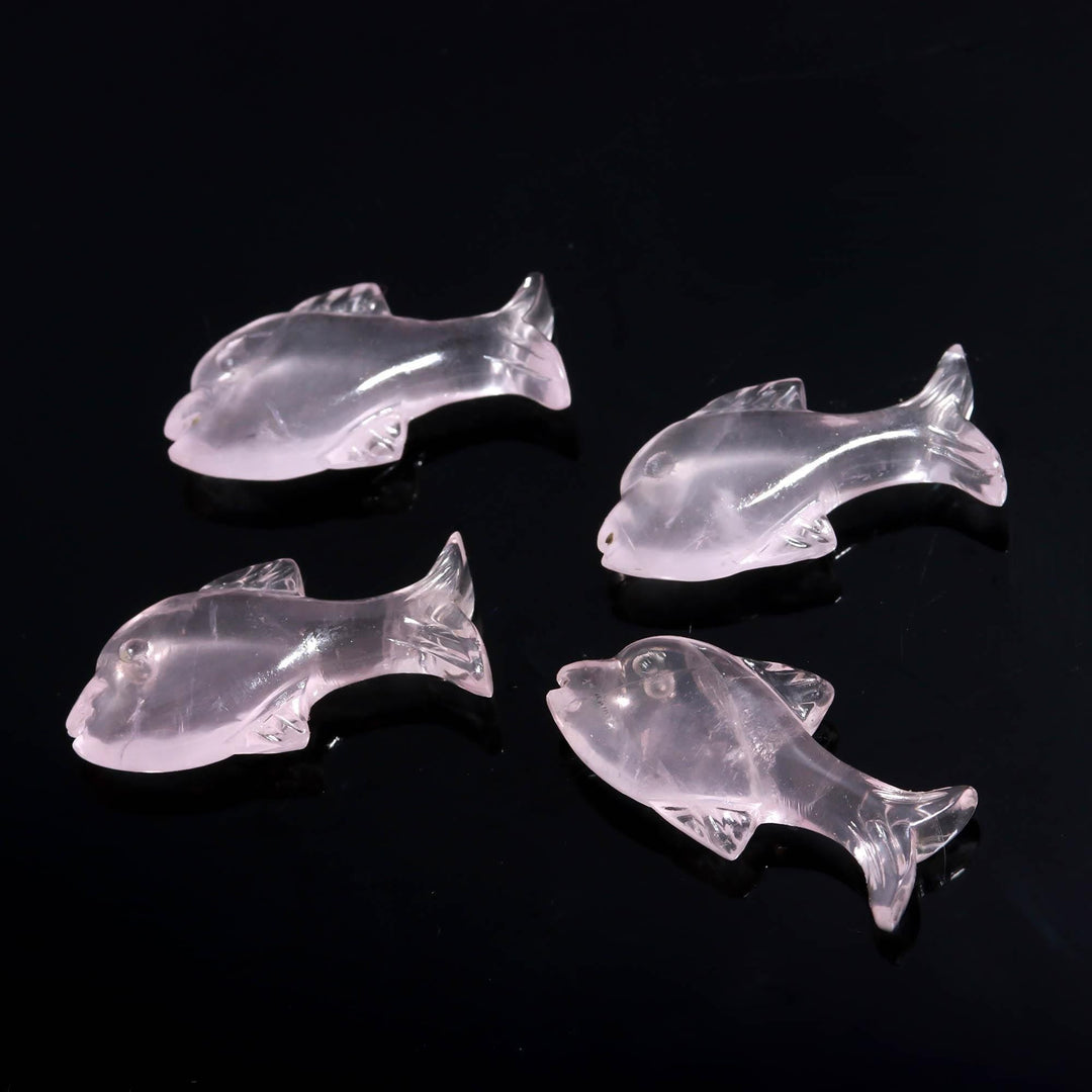 Natural Rose Quartz Dolphin Shape Carving, Pink Quartz Fish Shape Beads, Jewelry Making Fish Charms, 28 MM, Loose Sea Carved Stone