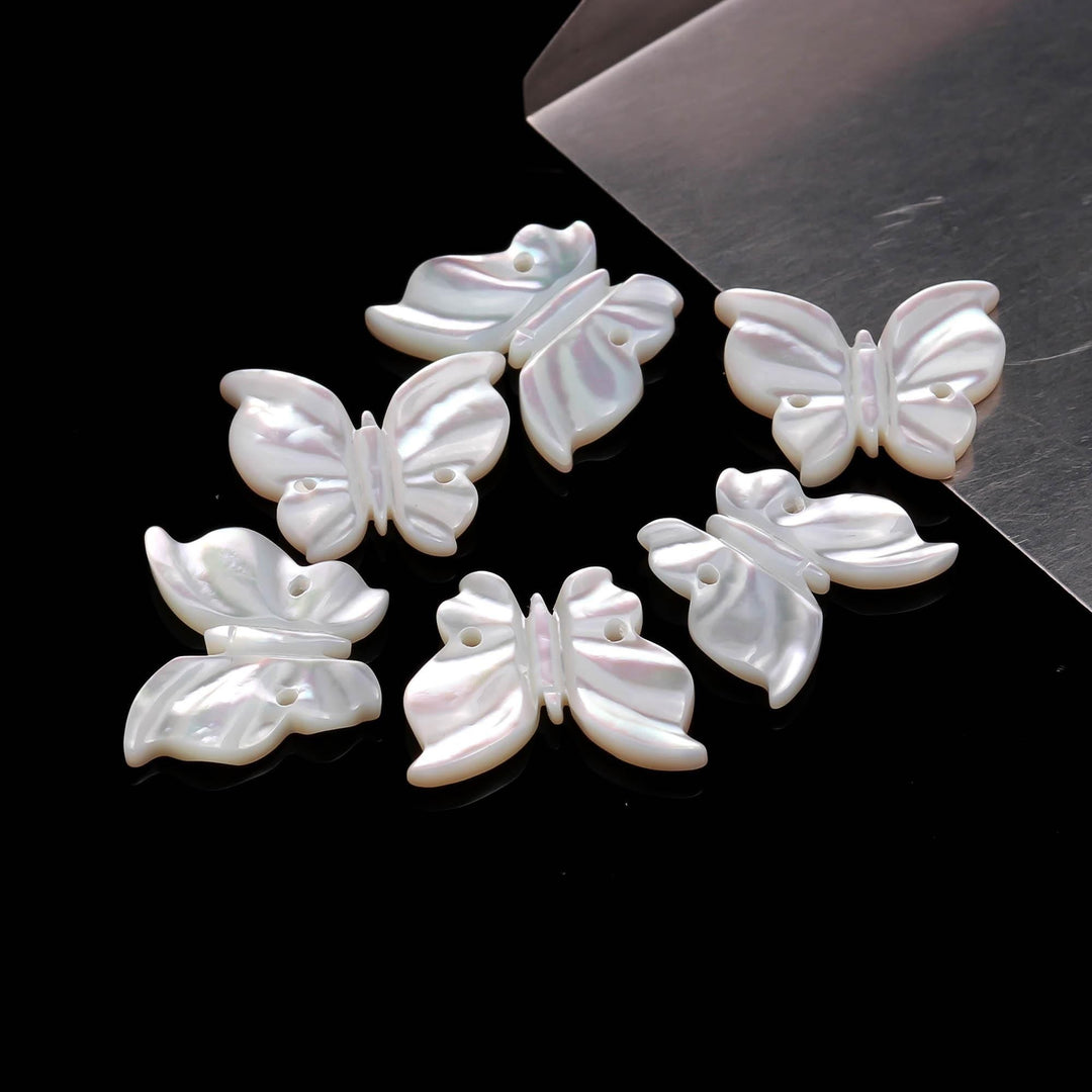 AAA Mother of Pearl Butterfly Shape Carving, White Luster Pearl Butterfly Shape Beads for Jewelry Making, Both Side Face Drill, 15 MM