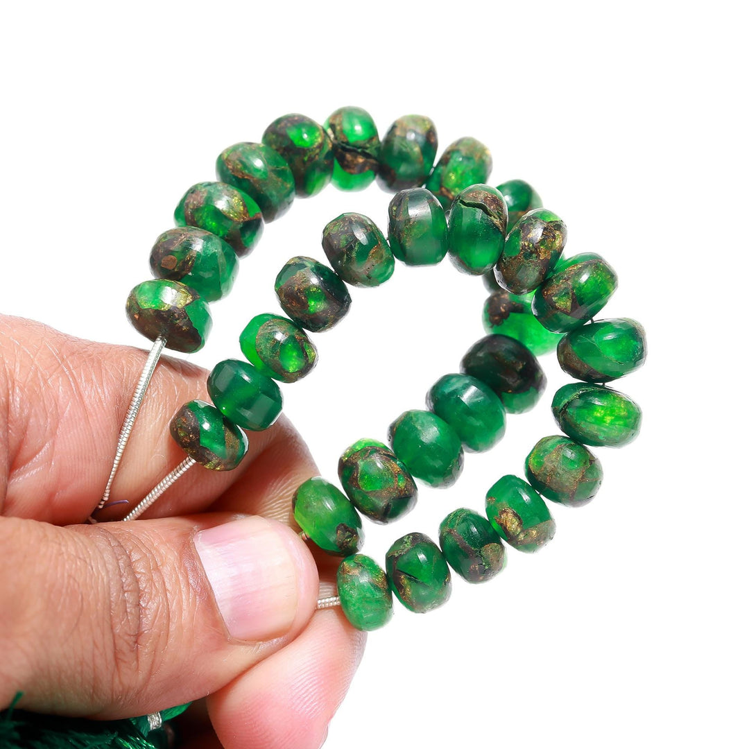 AAA Green Copper Turquoise Smooth Beads, Mohave Copper Turquoise Smooth Rondelle Beads, 9-10 MM Loose Gemstone Beads for Jewelry Making
